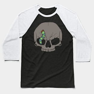 Skull With Cute Smiling Caterpillar With Funny Hair Baseball T-Shirt